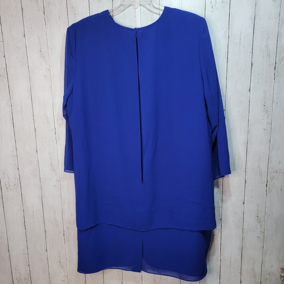 Vintage VIRGO Women's Royal Blue Layered Dress Beaded Sequins Plus Size 26 Petit - Picture 6 of 7